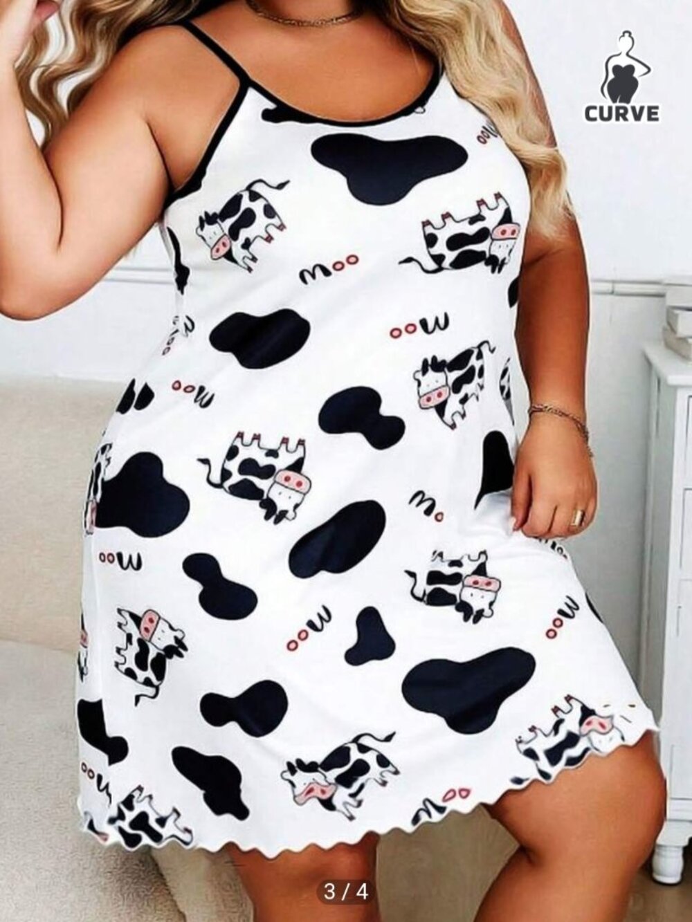 Women's Letter & Cow Print Cami Sleep Dress Pajama Dress Size M NEW